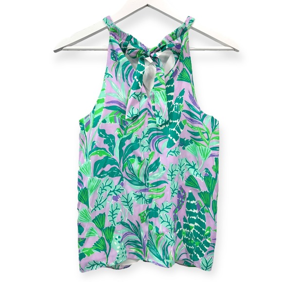 Lilly Pulitzer Rori Halter Top Tie Back in Purple Iris On The Chase Size XS - Picture 6 of 10